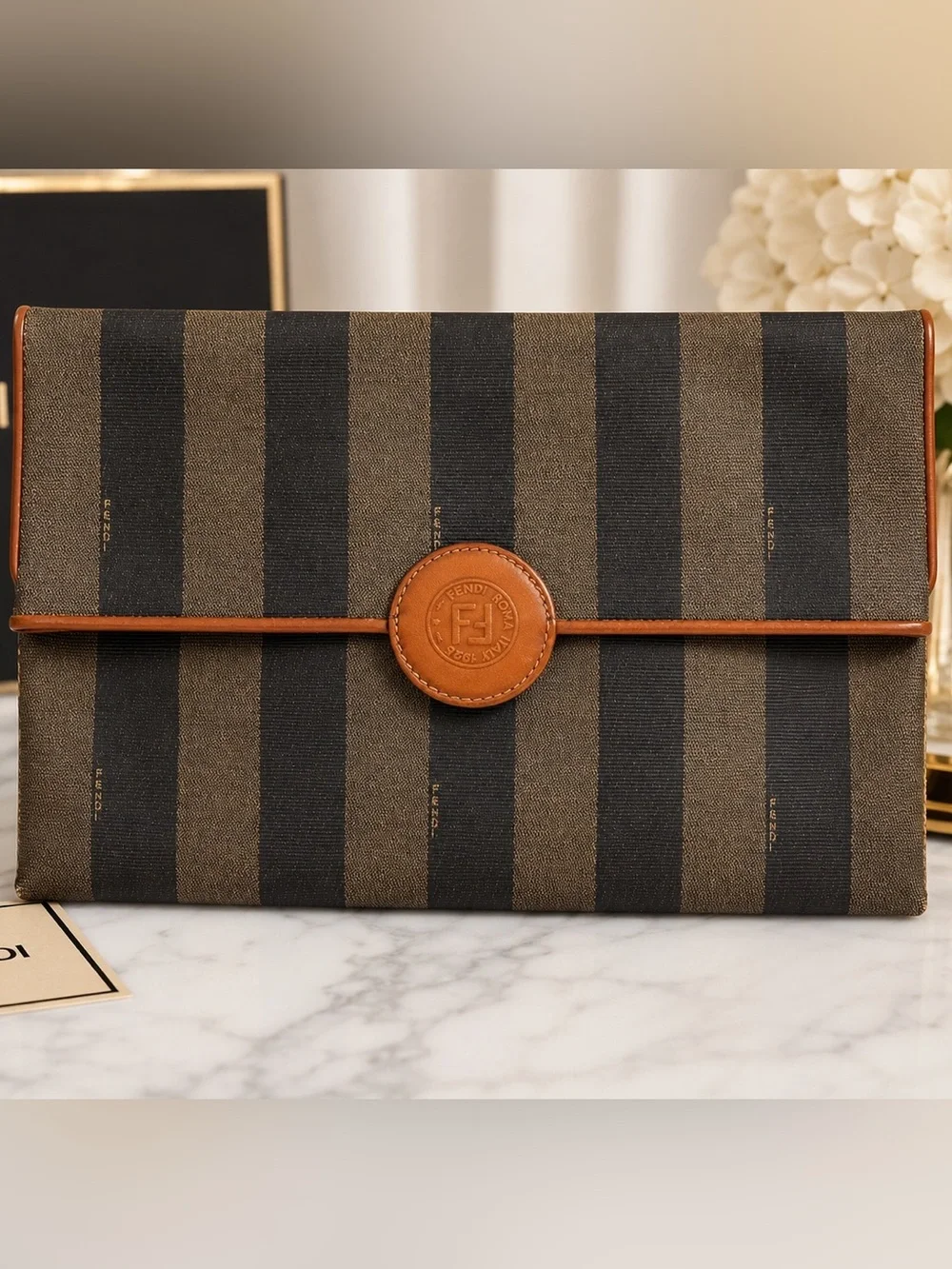Vintage Fendi Roma Italy 1925 Pequin Stripe Envelope Clutch ⭐